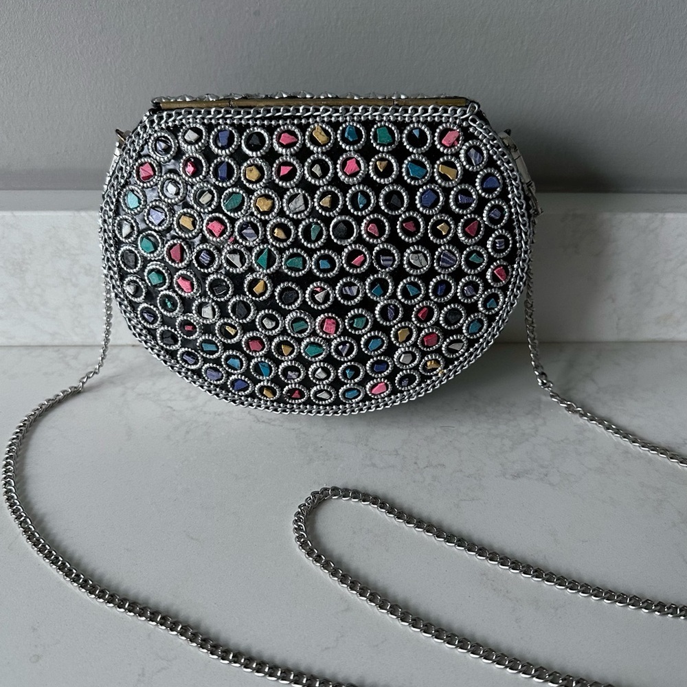 NEW Never Used Ramla Handmade Silver with Multi Colored Mosaic Beaded Clutch - Picture 4 of 8